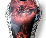 Custom painted sports bike tank silver airbrushed celtic knot pattern candy apple red dragon